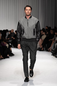 Leather x flannel combination blouson