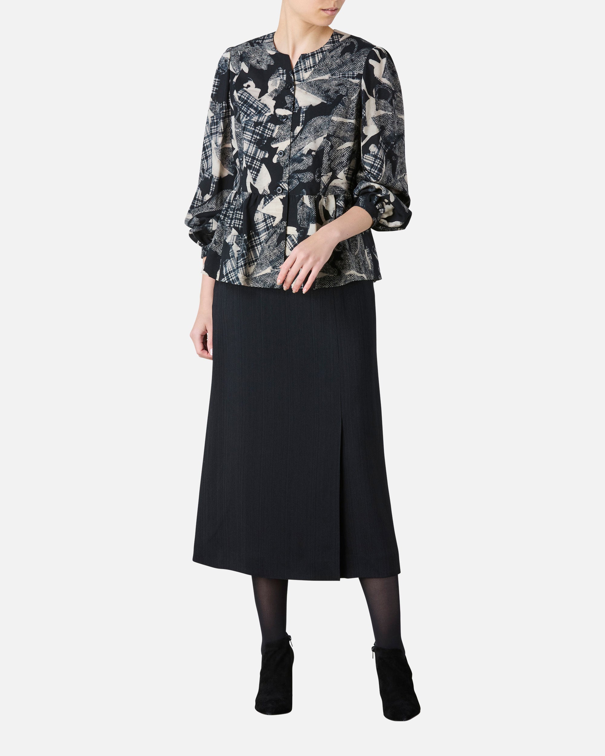 Wool voile print blouse