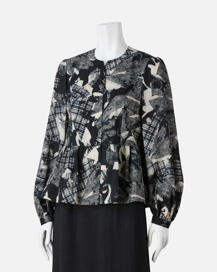 Wool voile print blouse