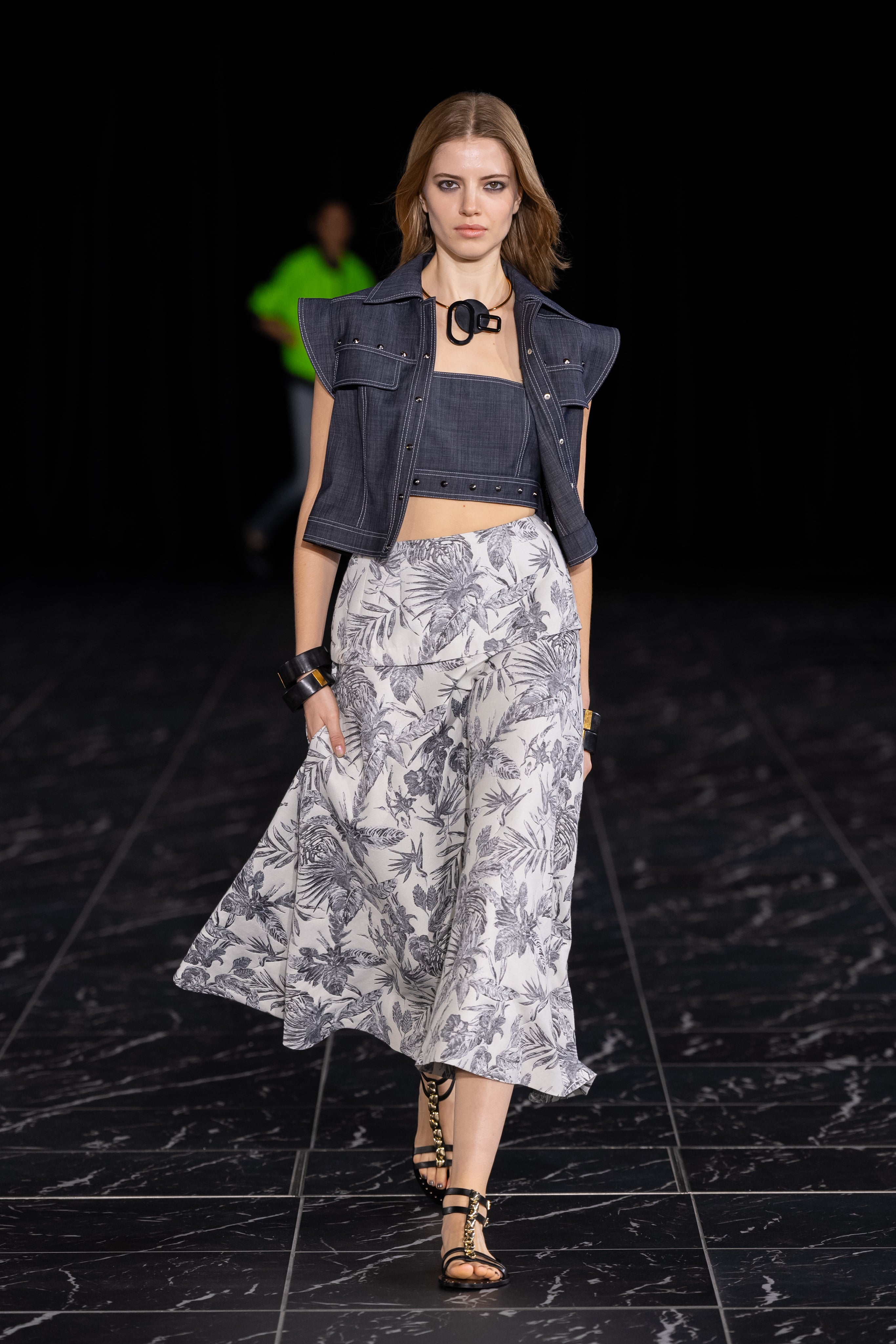 Cotton Polyester Jacquard Flared Skirt