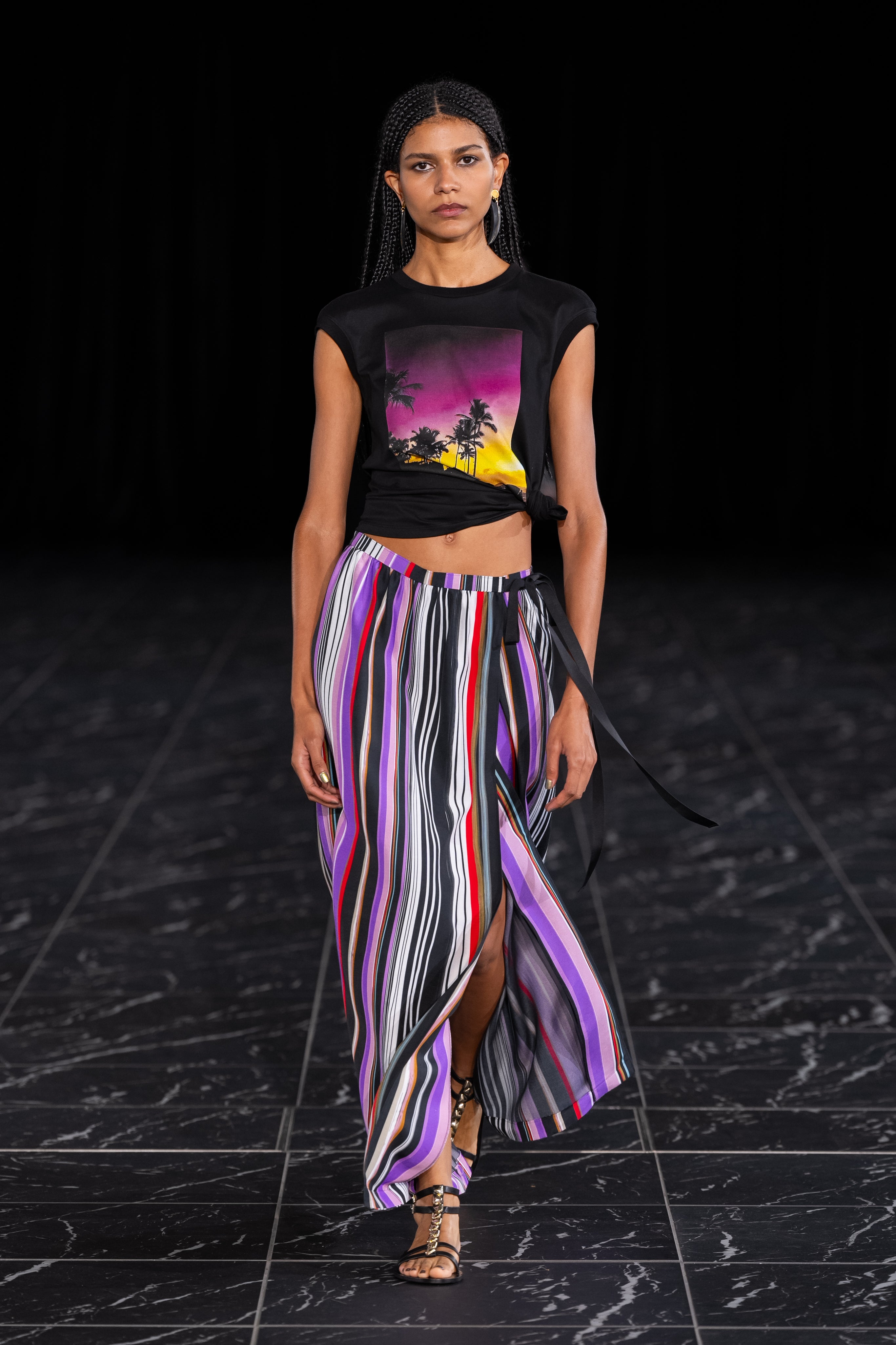Cotton Jersey Printed Blouse with Tulle