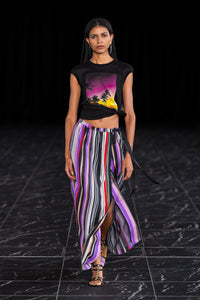 Cotton Jersey Printed Blouse with Tulle