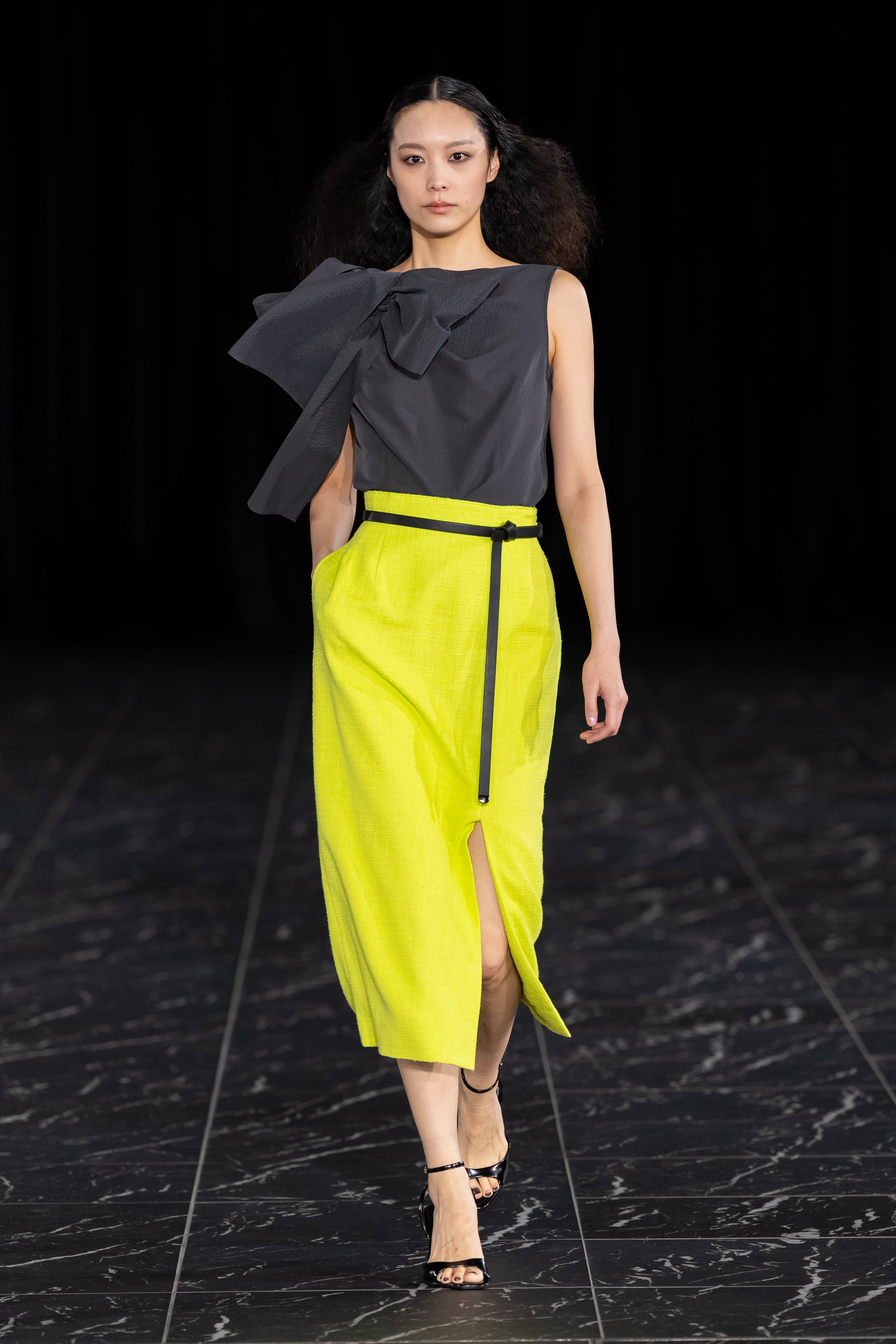 Polyester Nylon Jacquard Blouse with Ribbon
