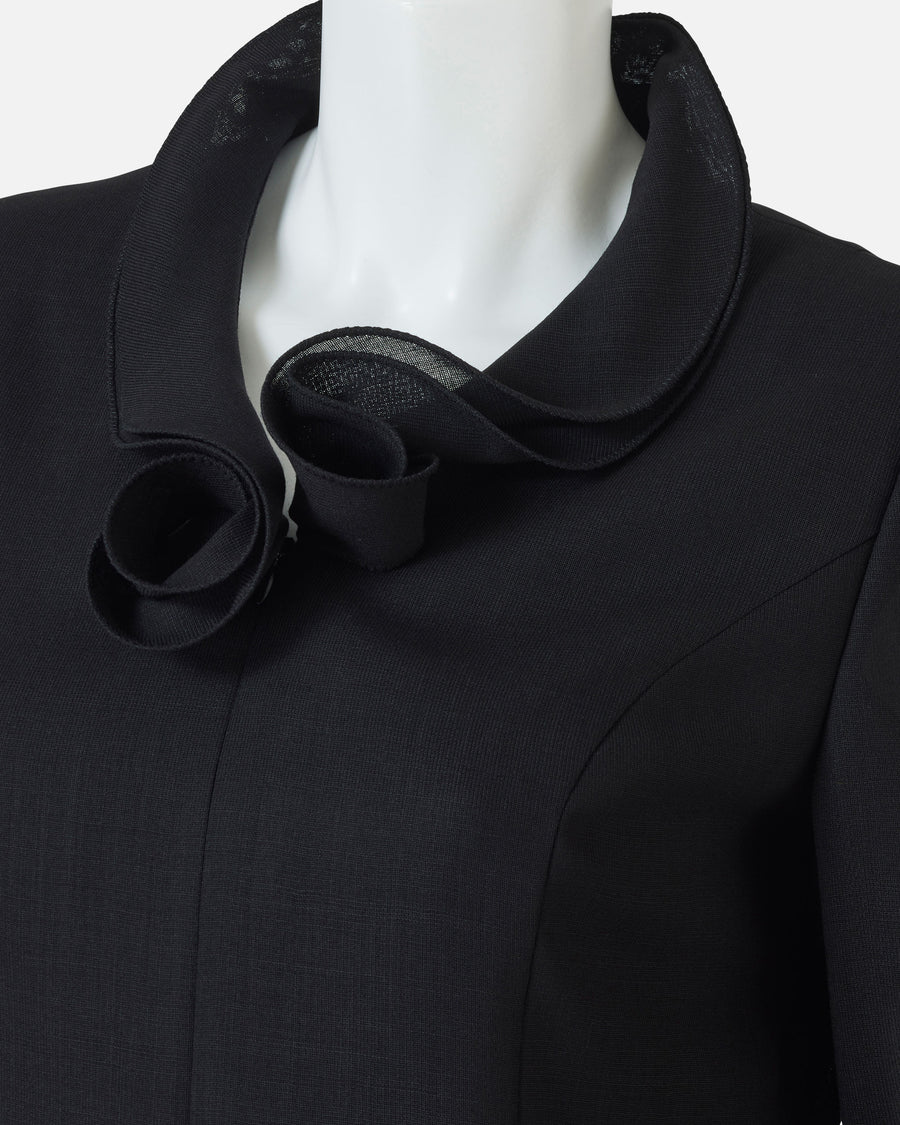 Black Dress with Frill on Collar and Sleeve Hem