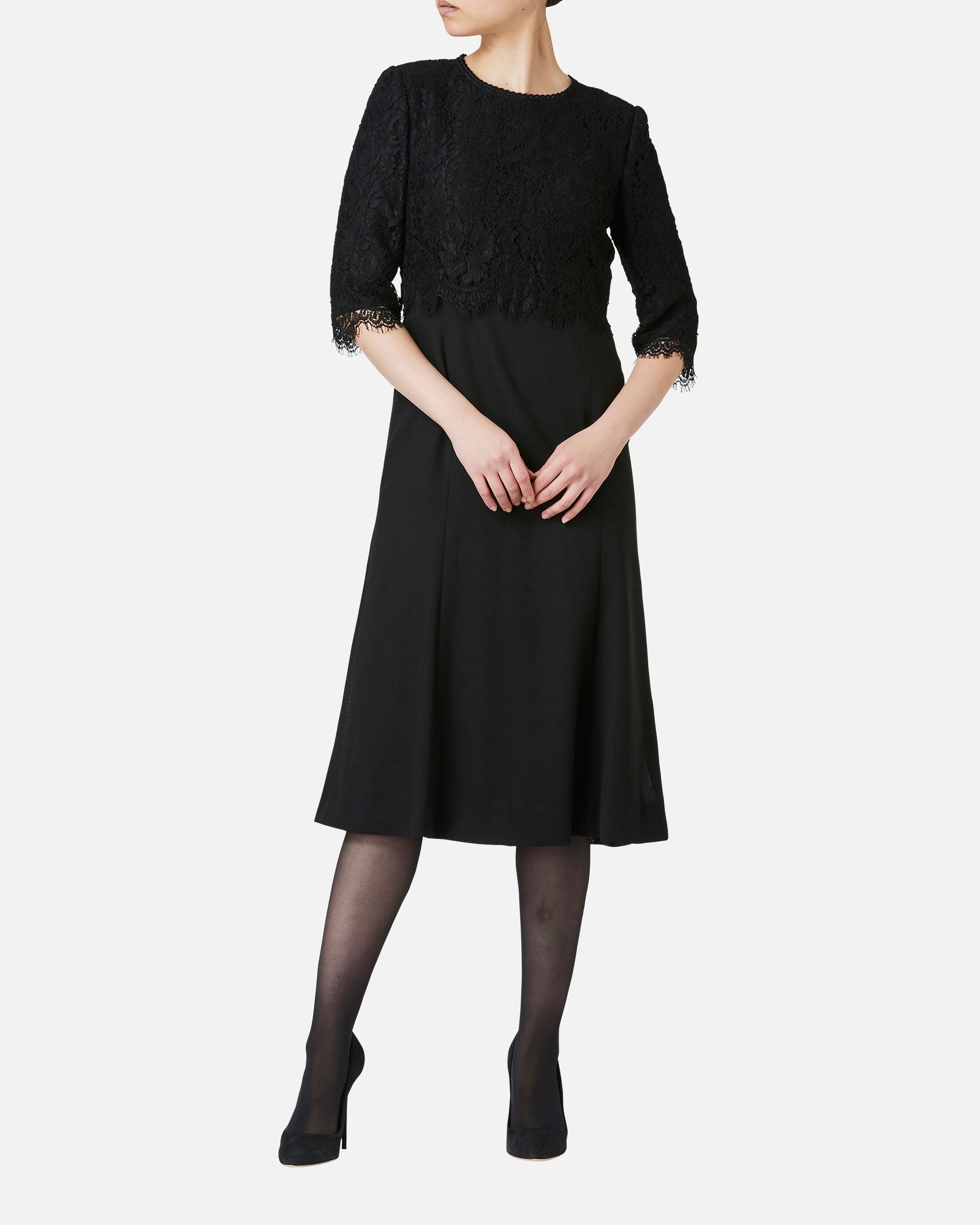 Flare Black Dress with Leavers Lace
