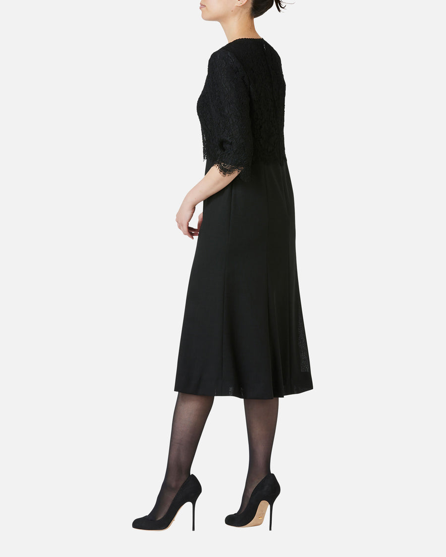 Flare Black Dress with Leavers Lace