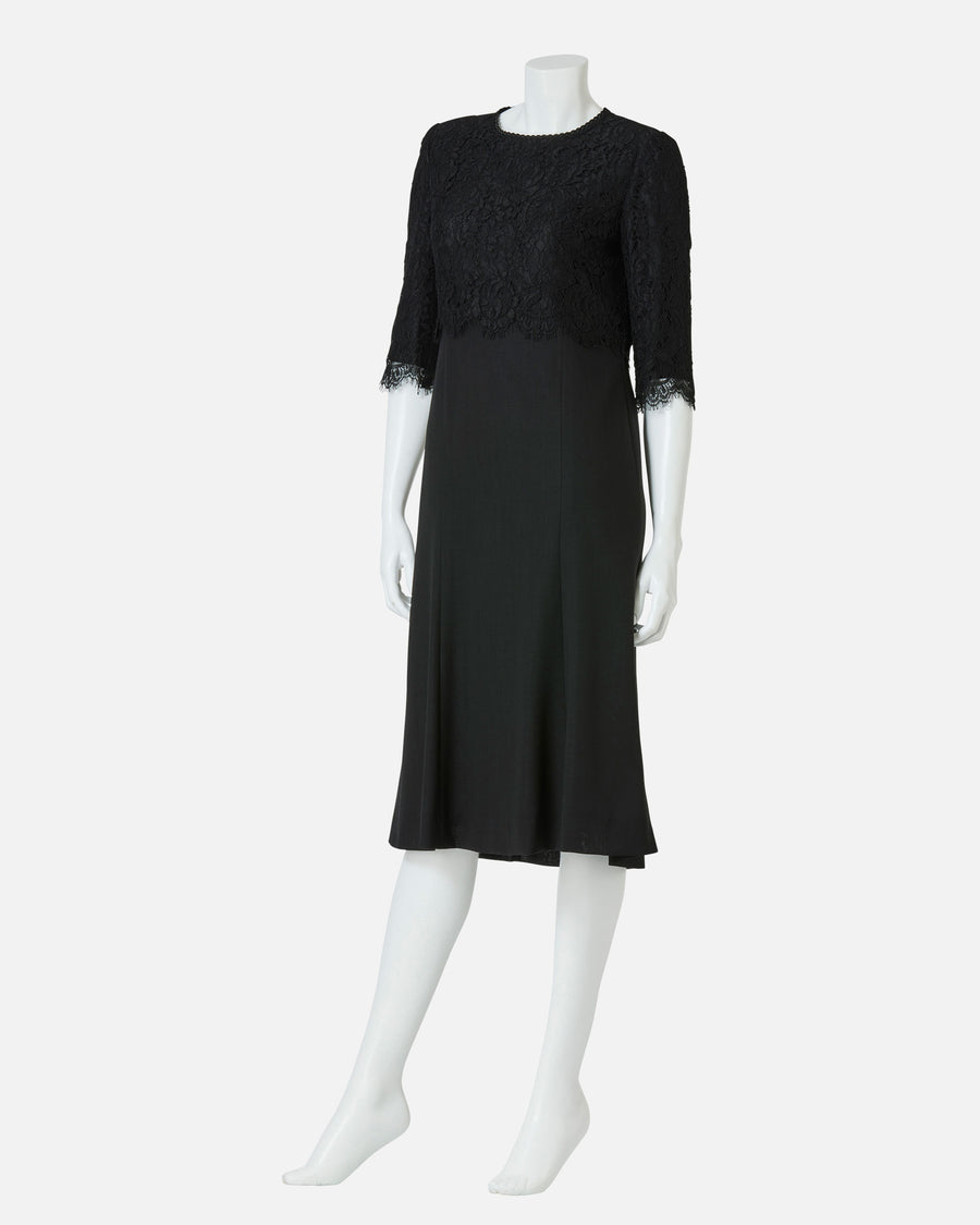 Flare Black Dress with Leavers Lace
