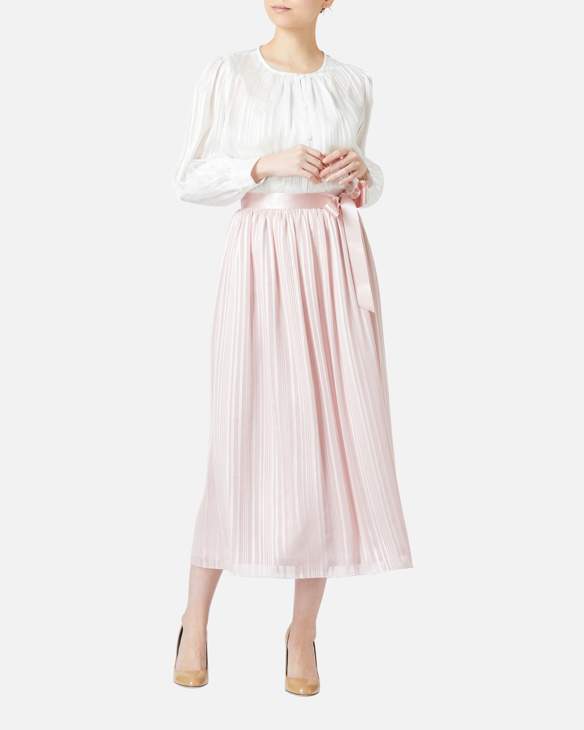 Gathered Chiffon Satin Skirt