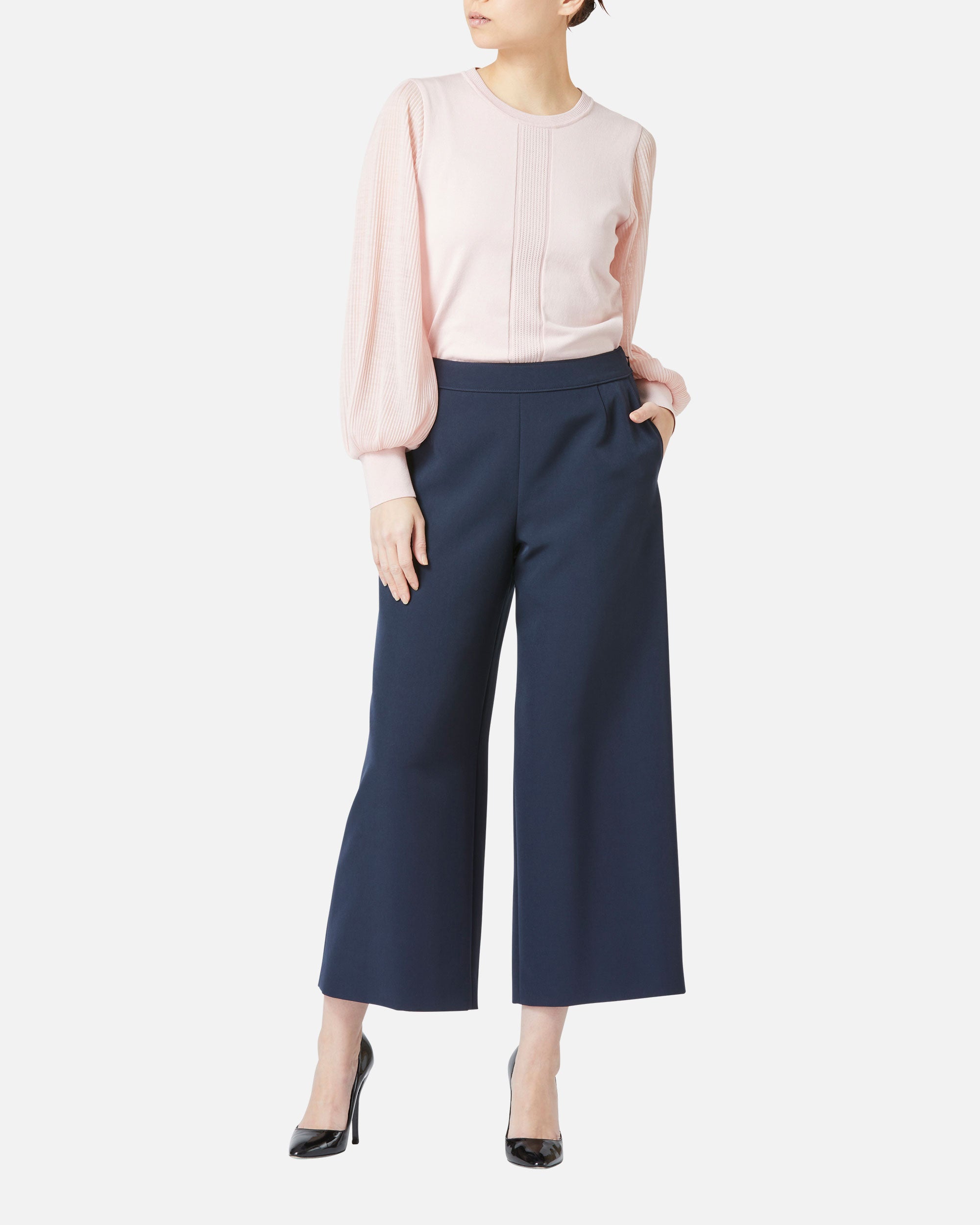 Pleated Sleeve Knit Pullover