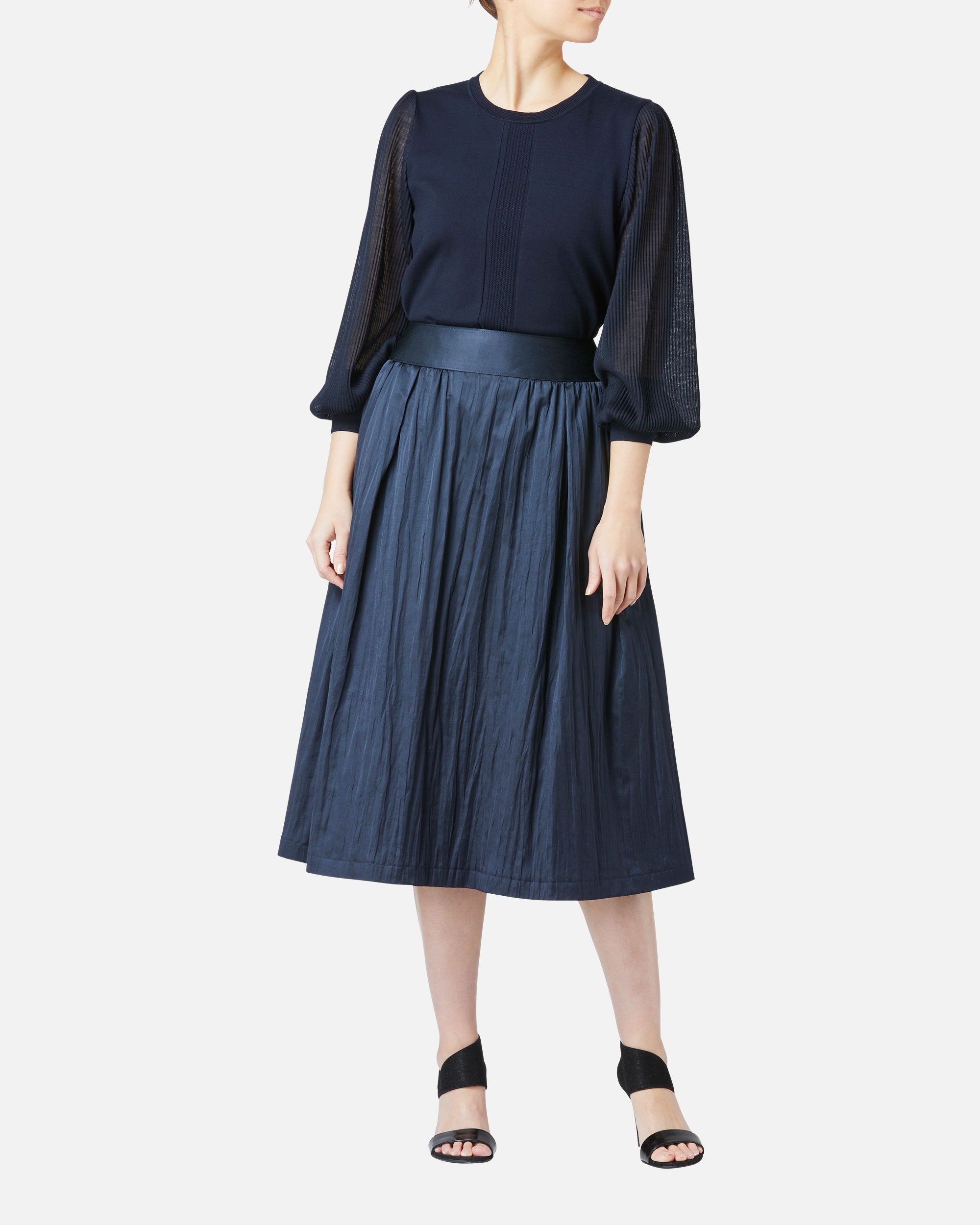 Pleated Sleeve Knit Pullover