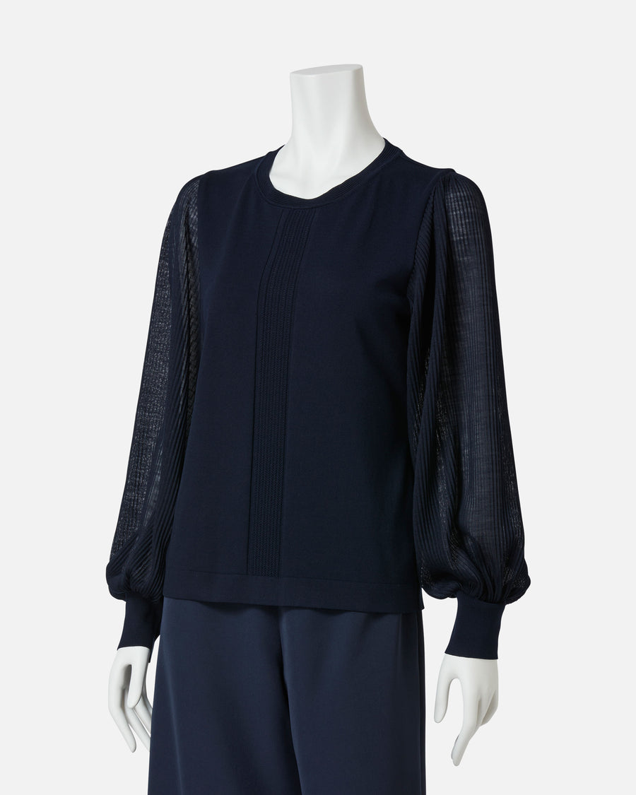 Pleated Sleeve Knit Pullover