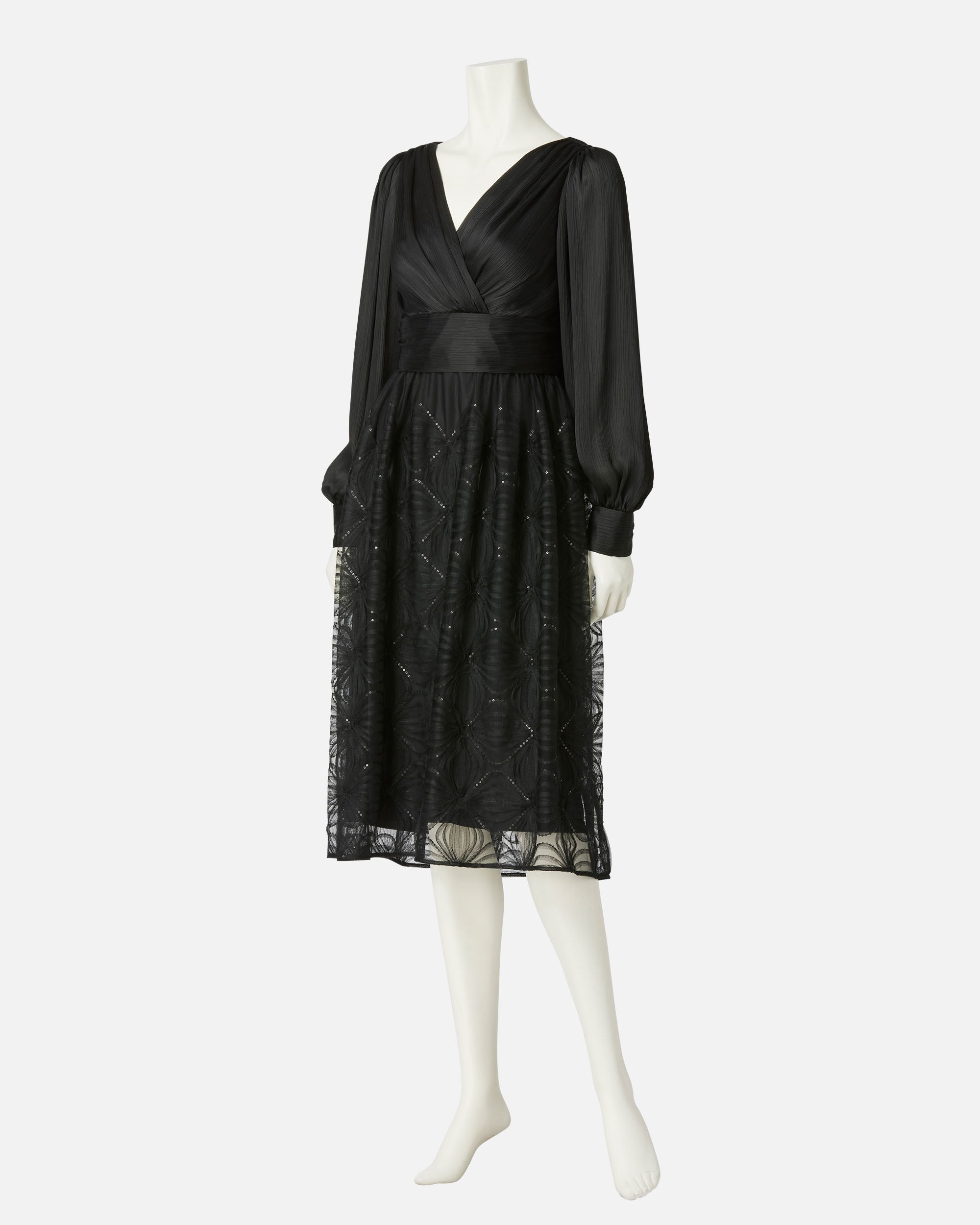 Crepe x Tulle Embroidery Dress