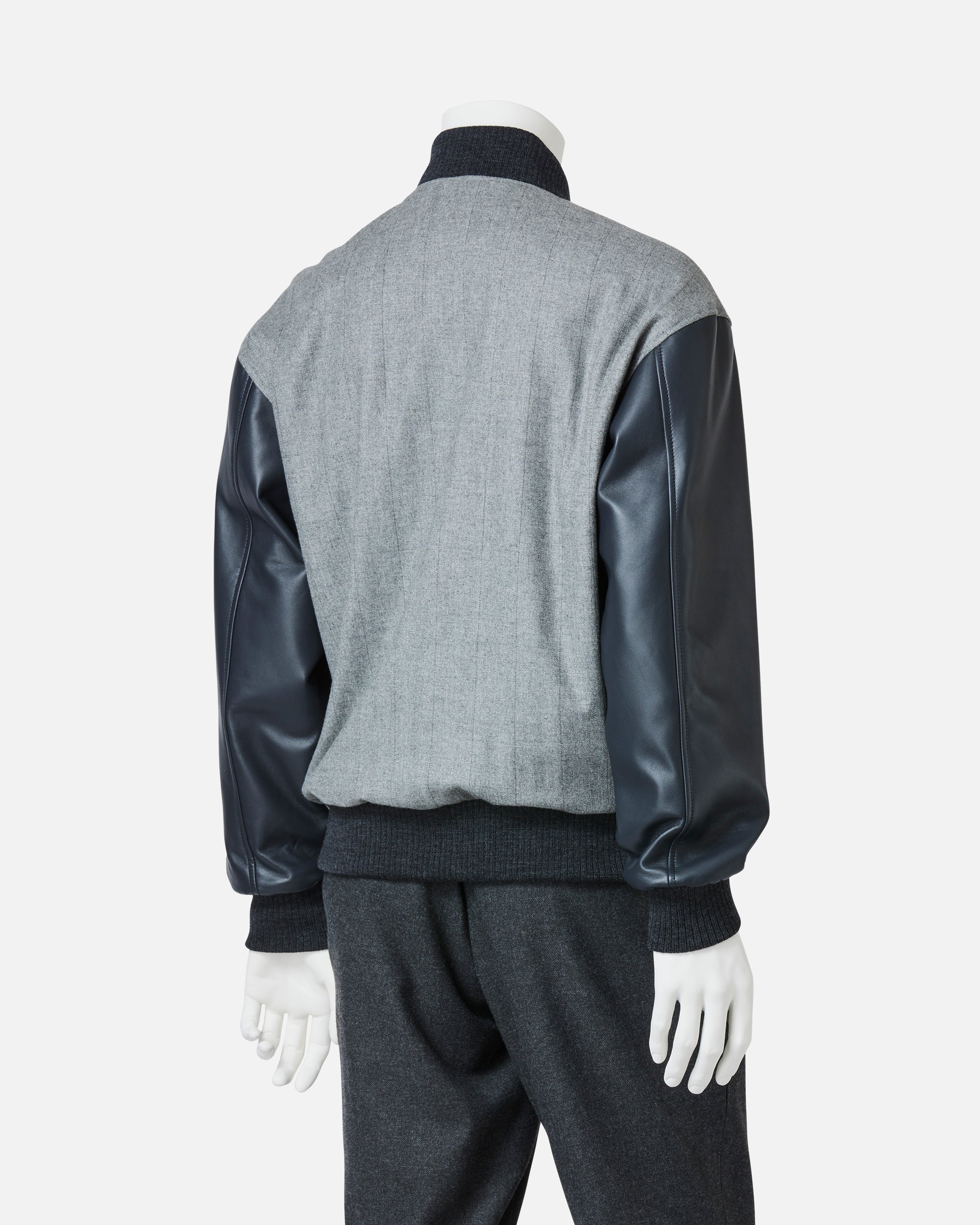 Leather x flannel combination blouson
