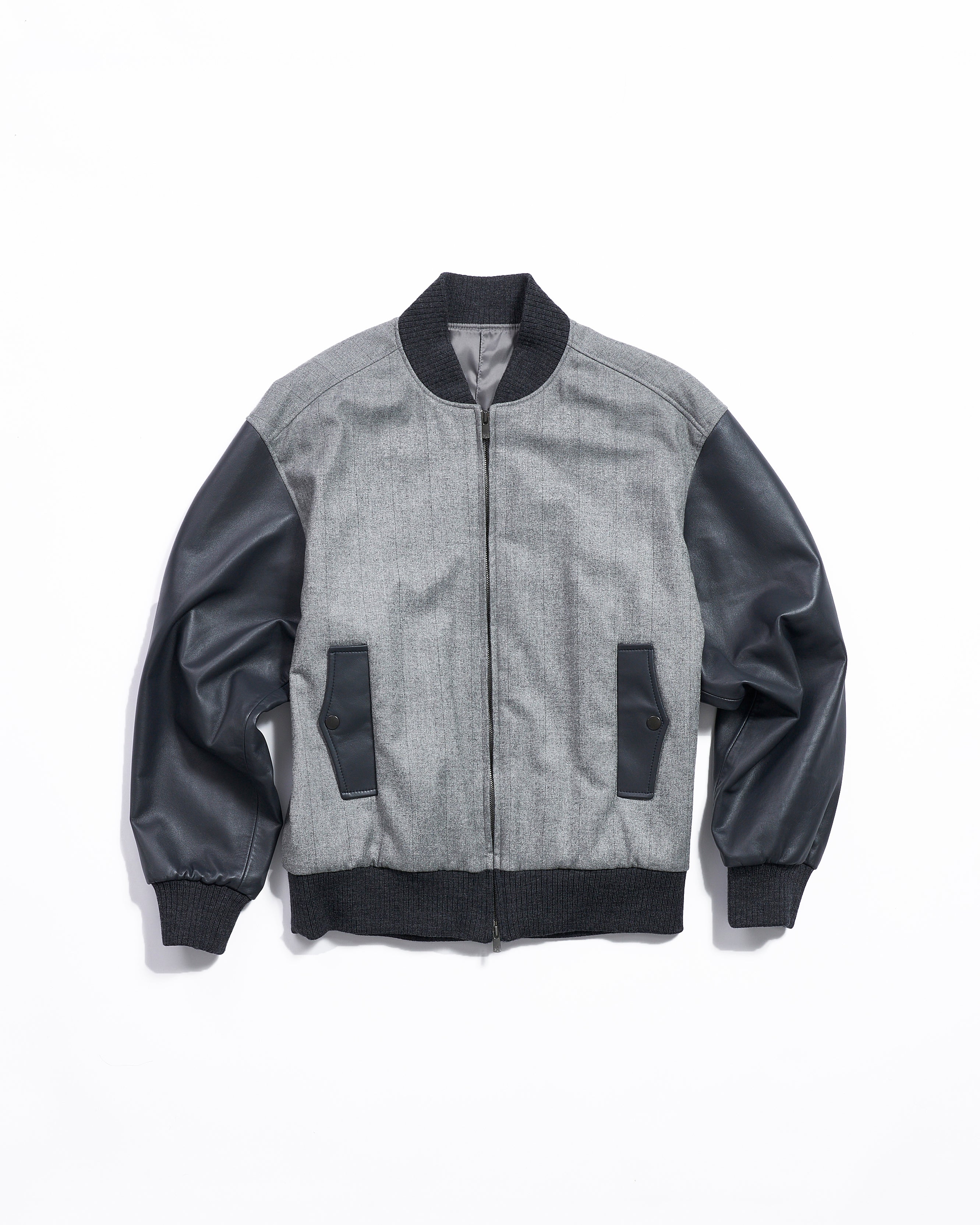 Leather x flannel combination blouson