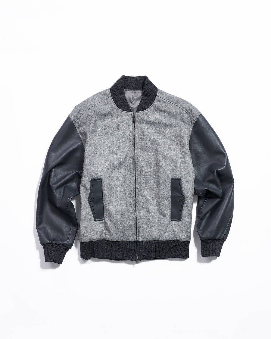 Leather x flannel combination blouson