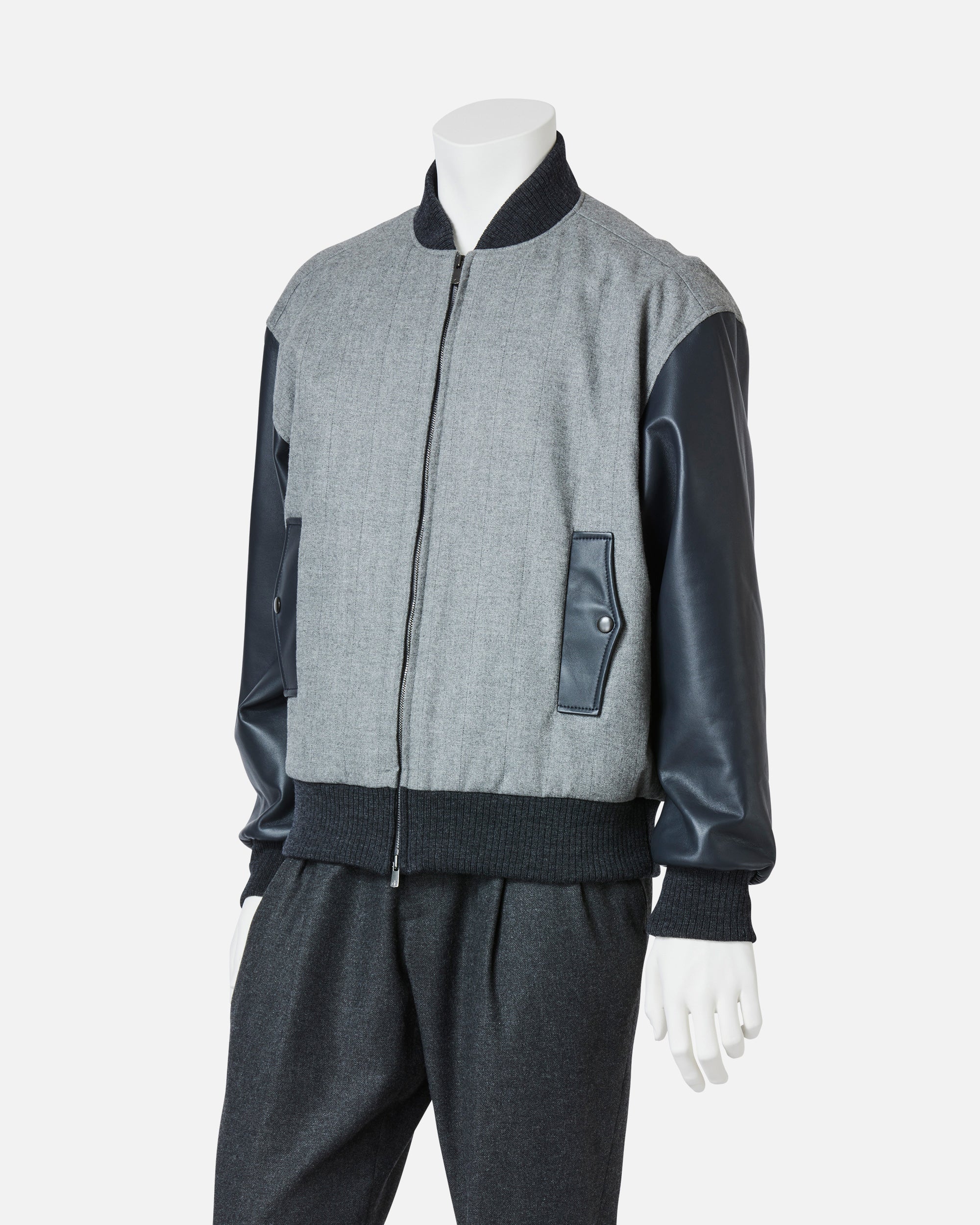 Leather x flannel combination blouson