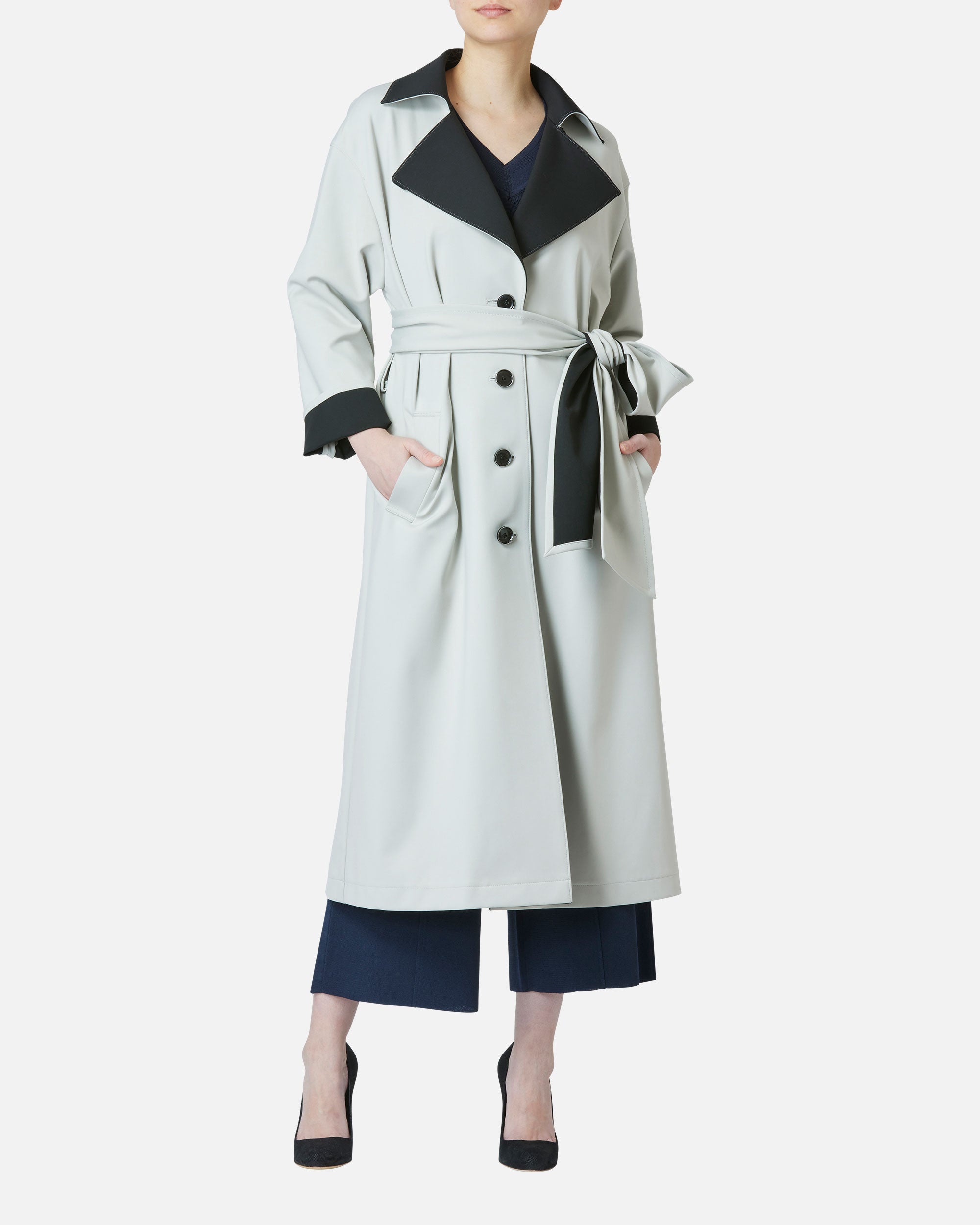 Double-breasted jersey coat