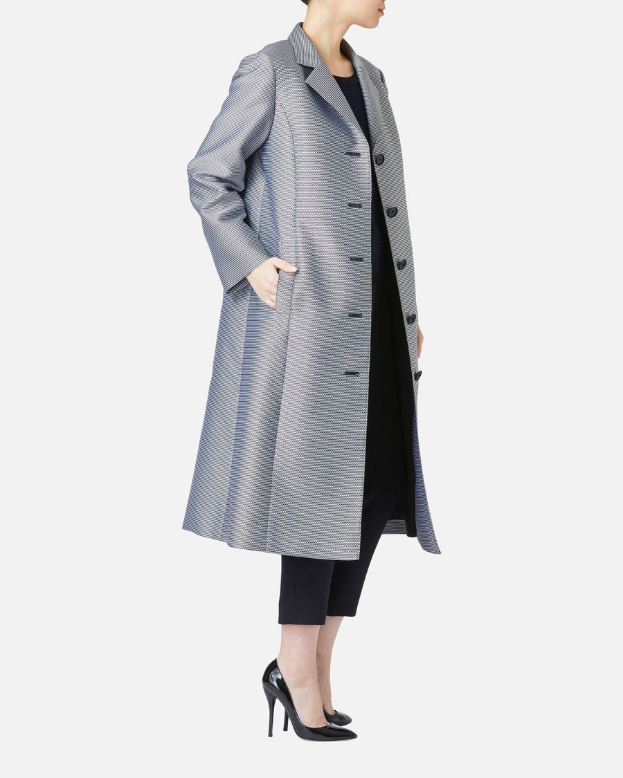 Silk nylon jacquard chester coat