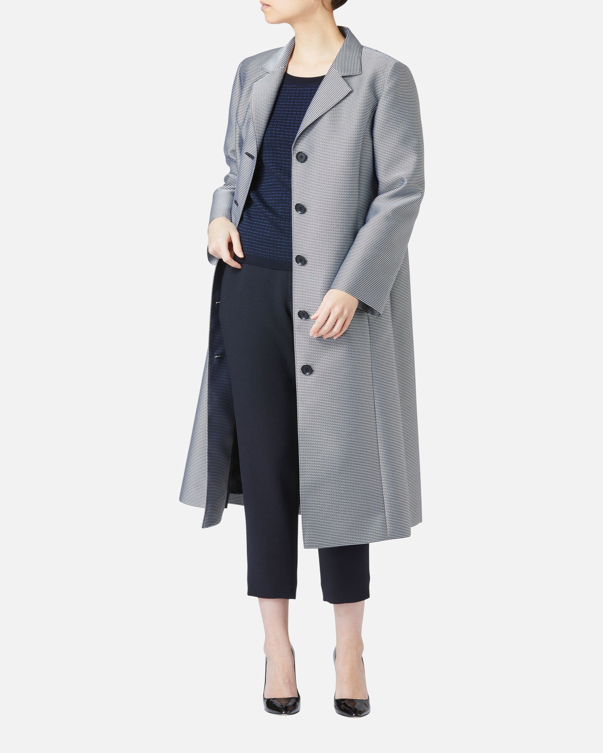 Silk nylon jacquard chester coat