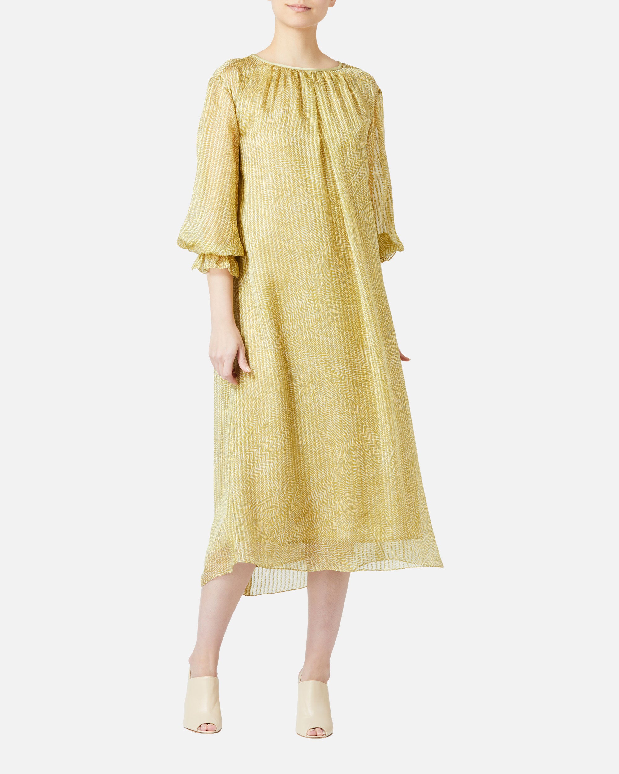 Belted silk chiffon satin jacquard dress
