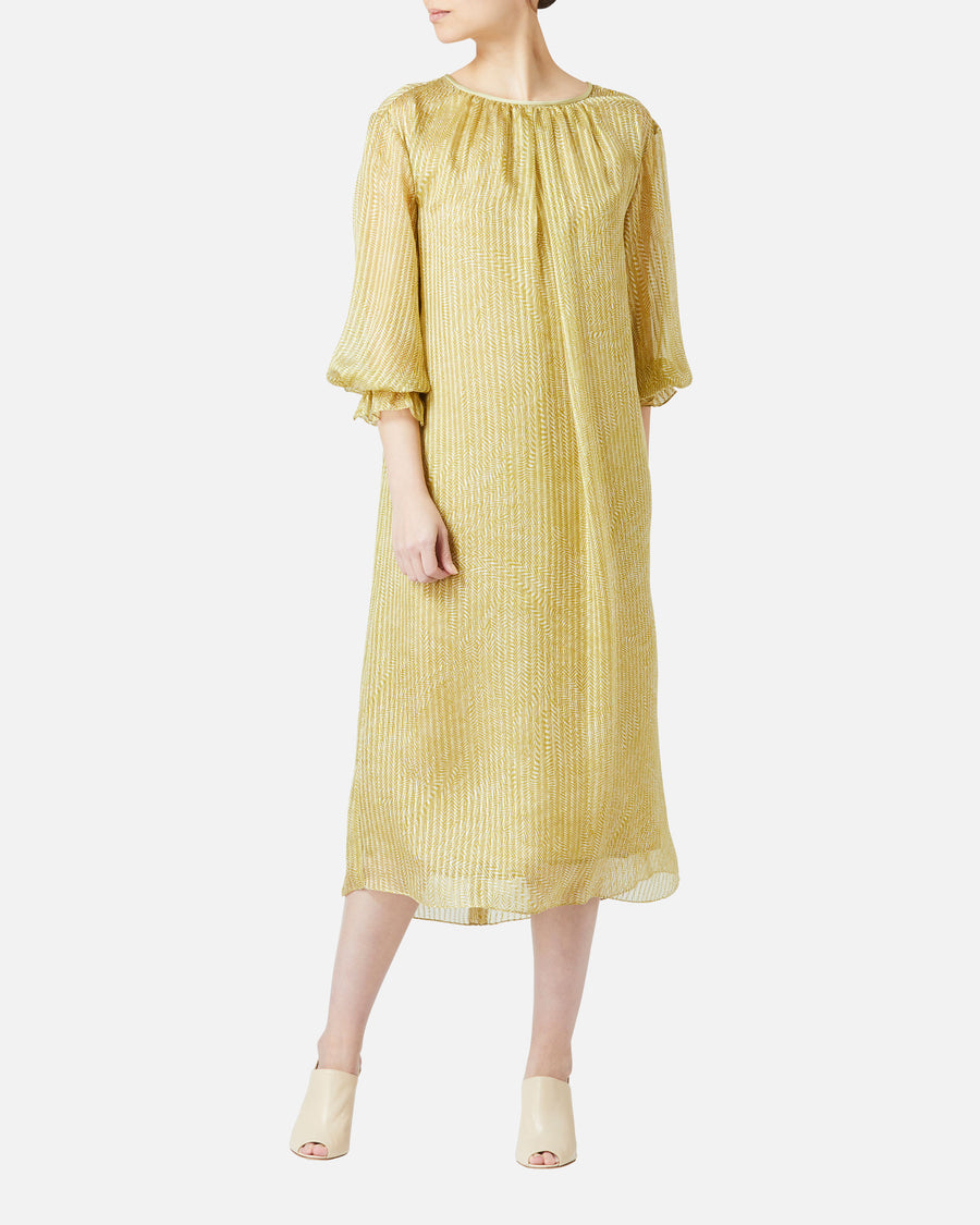 Belted silk chiffon satin jacquard dress