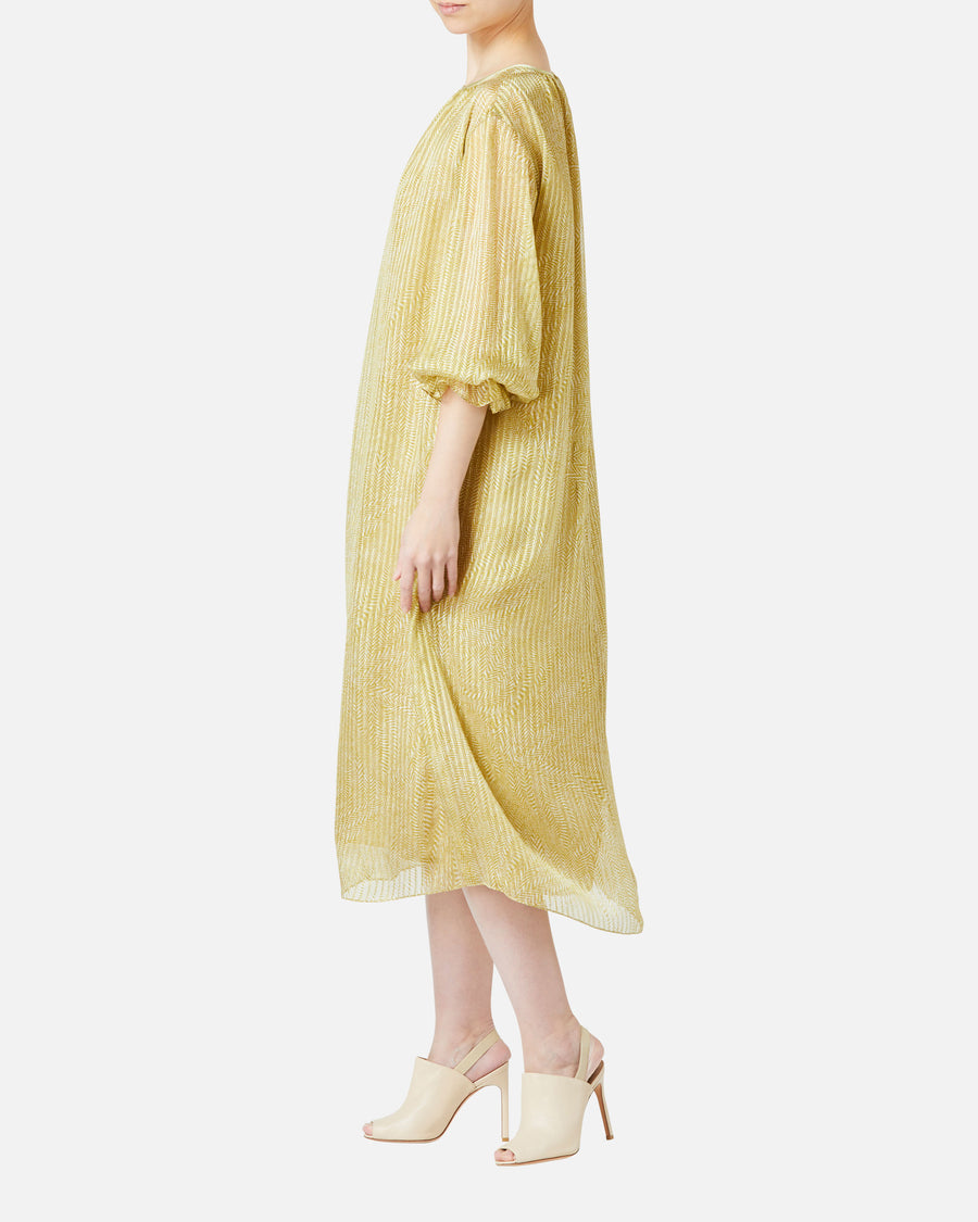 Belted silk chiffon satin jacquard dress