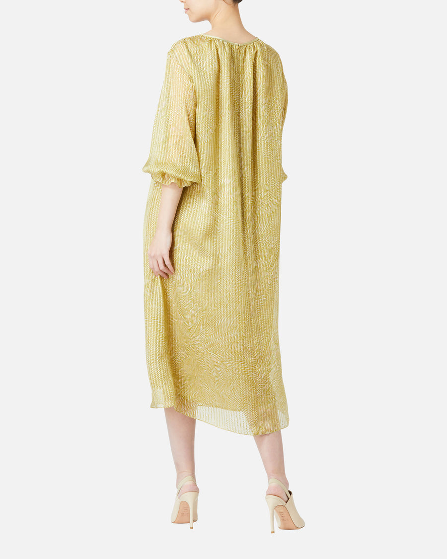 Belted silk chiffon satin jacquard dress