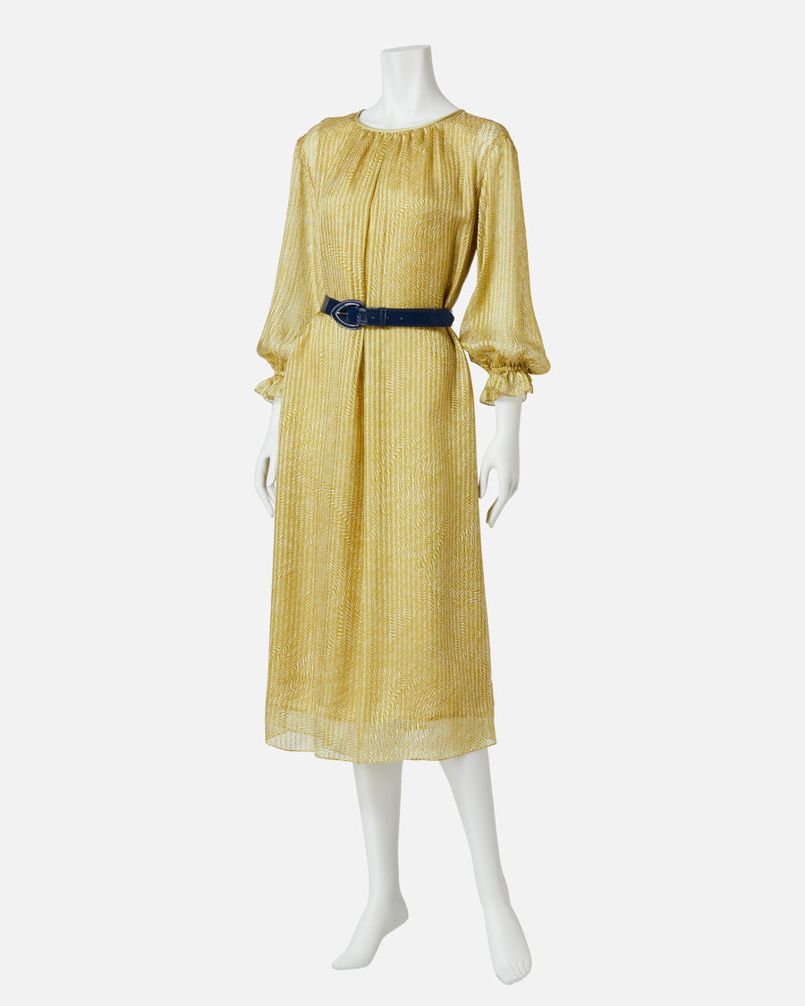 Belted silk chiffon satin jacquard dress