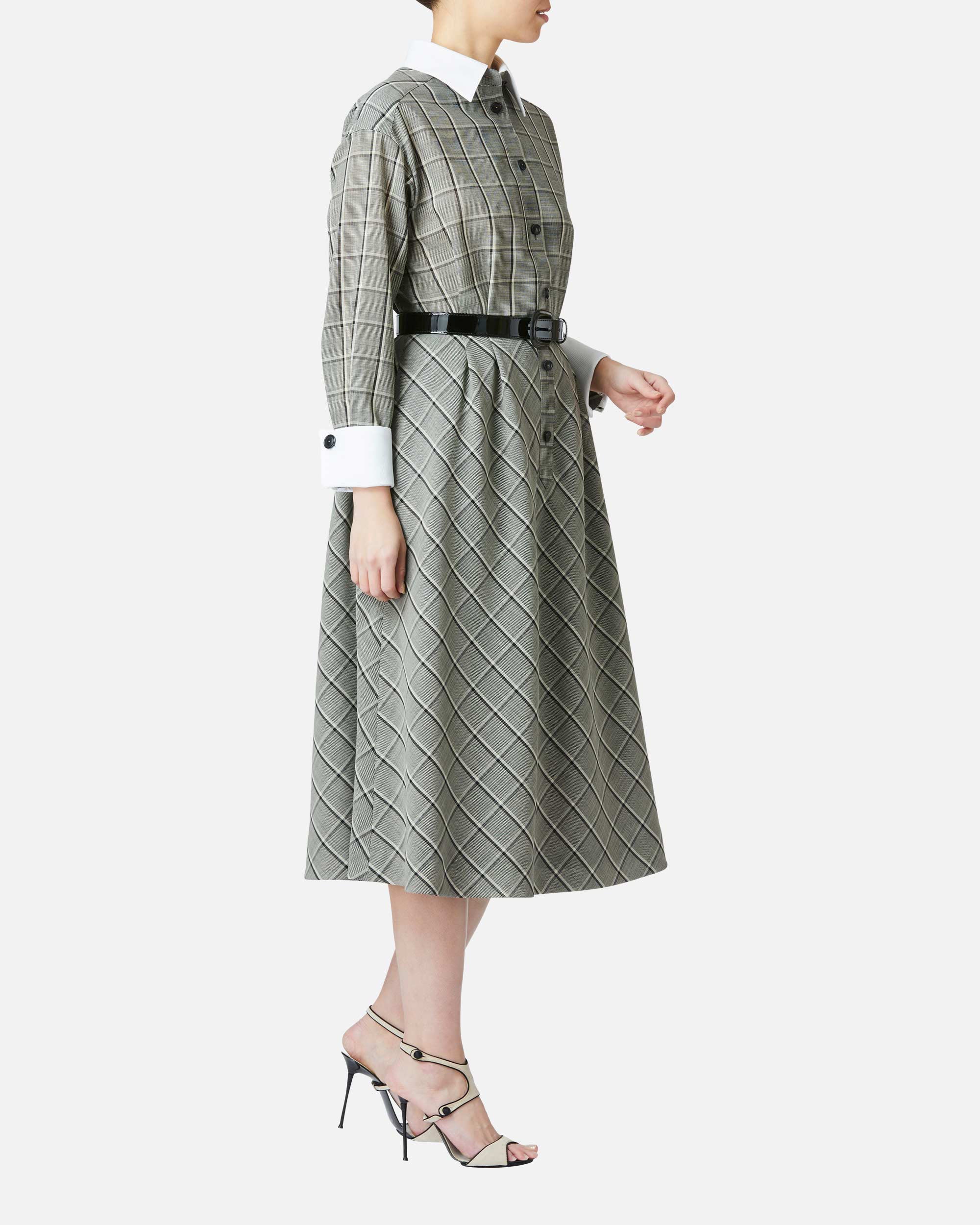Wool voile check dress