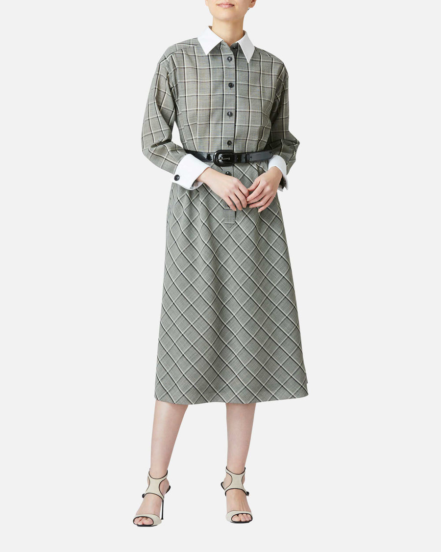 Wool voile check dress