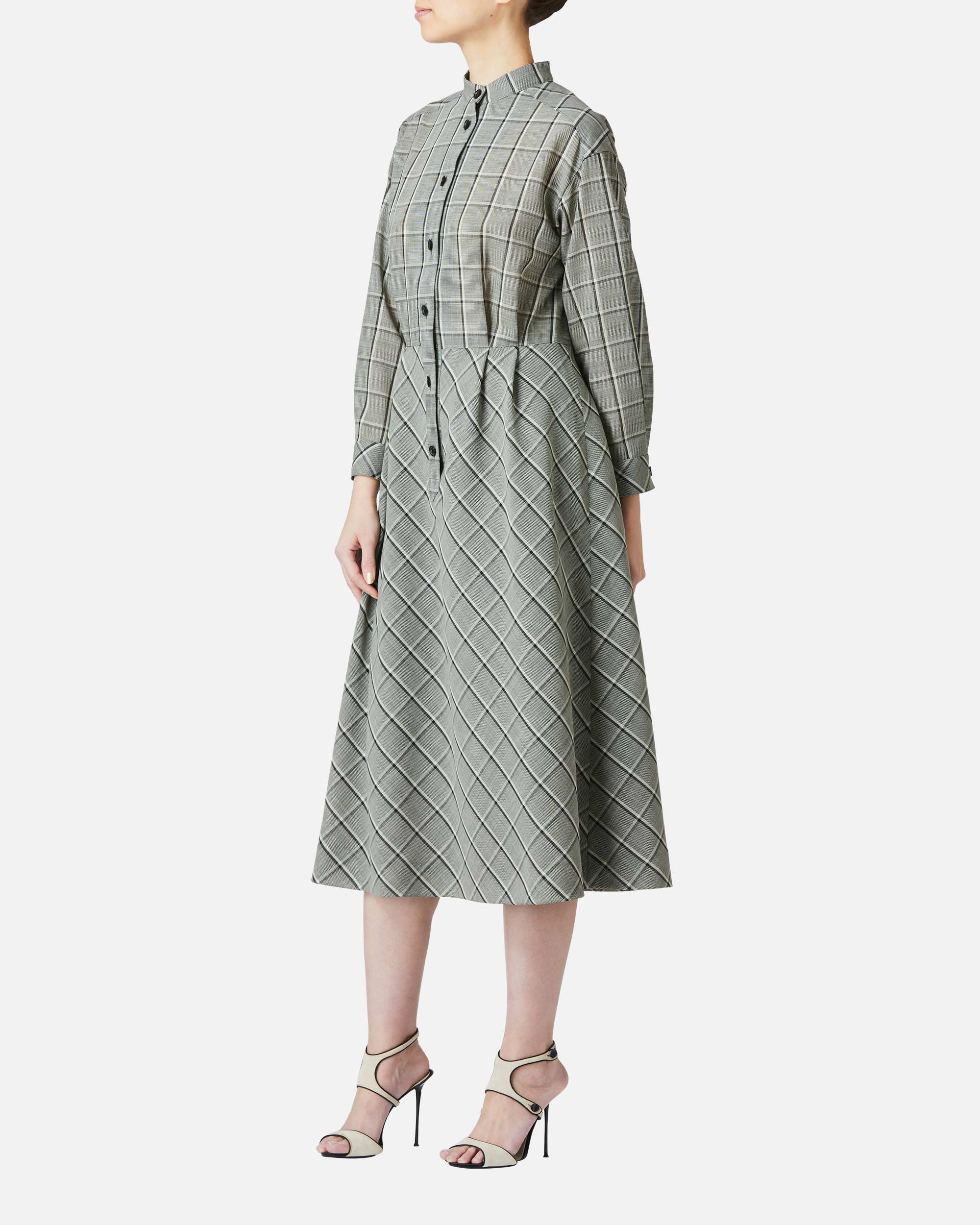 Wool voile check dress