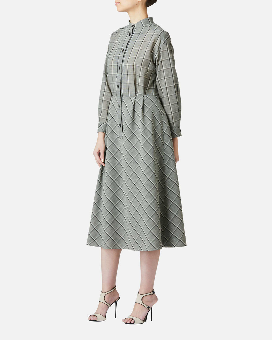 Wool voile check dress