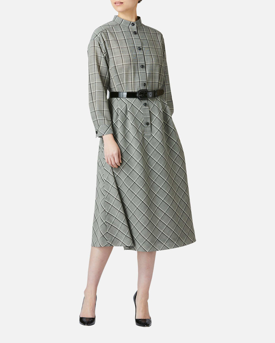 Wool voile check dress