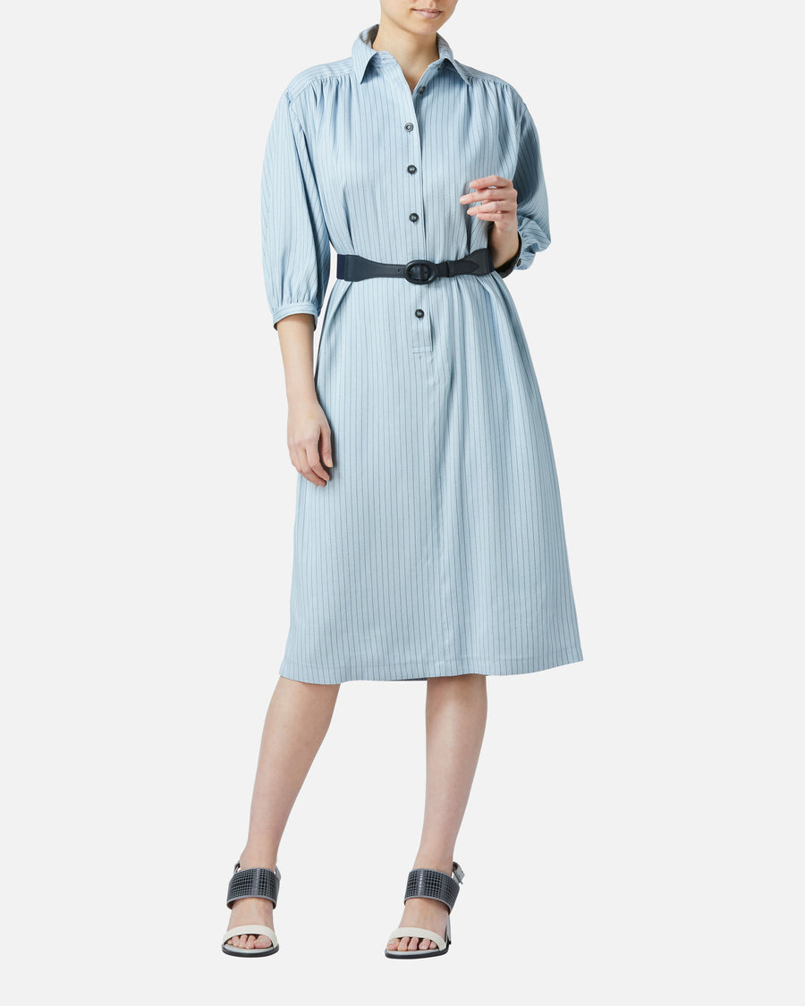 Belted striped shirt dress