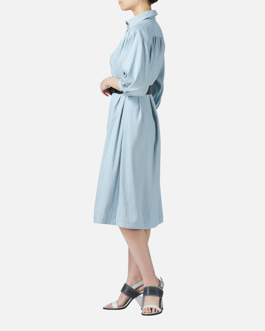 Belted striped shirt dress
