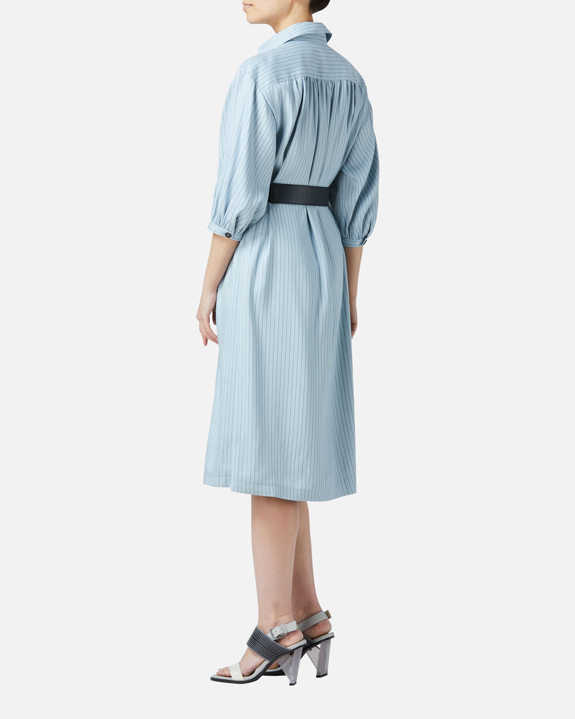 Belted striped shirt dress