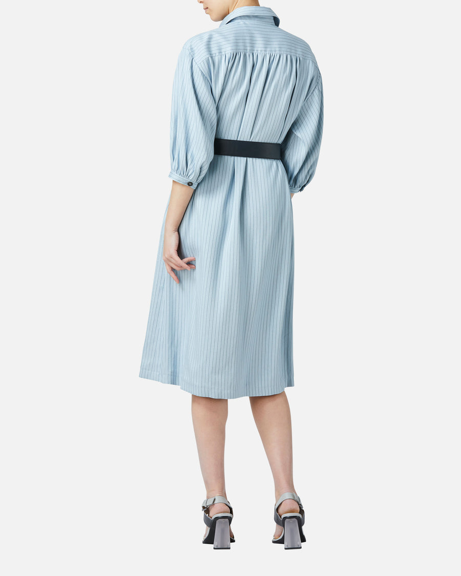 Belted striped shirt dress