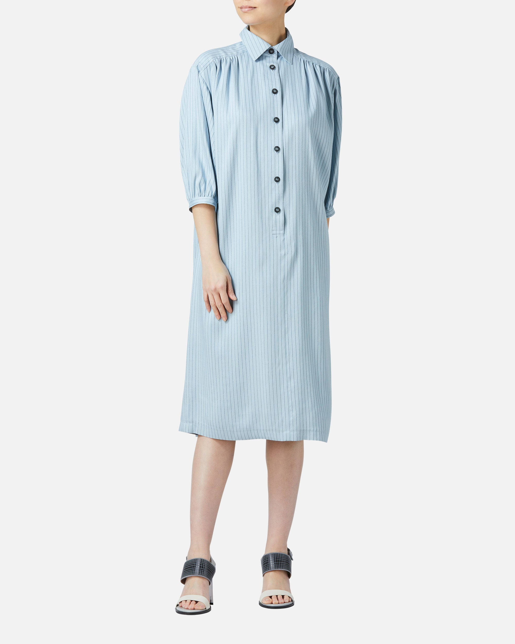Belted striped shirt dress