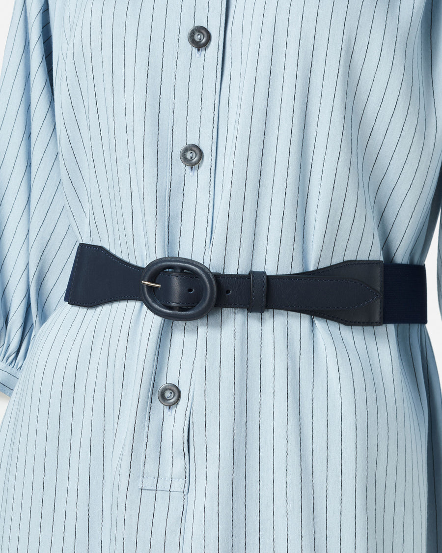 Belted striped shirt dress