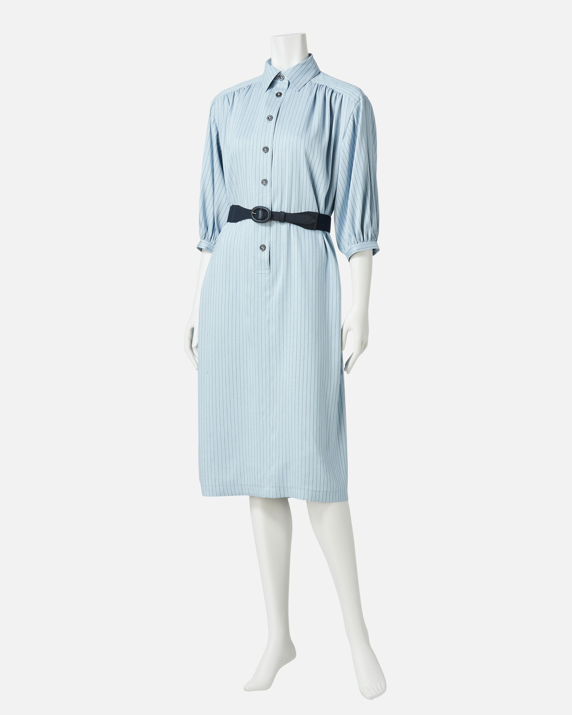Belted striped shirt dress