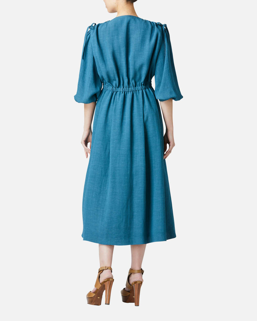 Crepe waist gathered dress