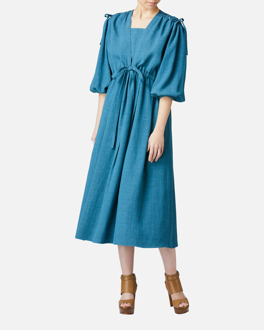 Crepe waist gathered dress