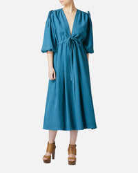 Crepe waist gathered dress