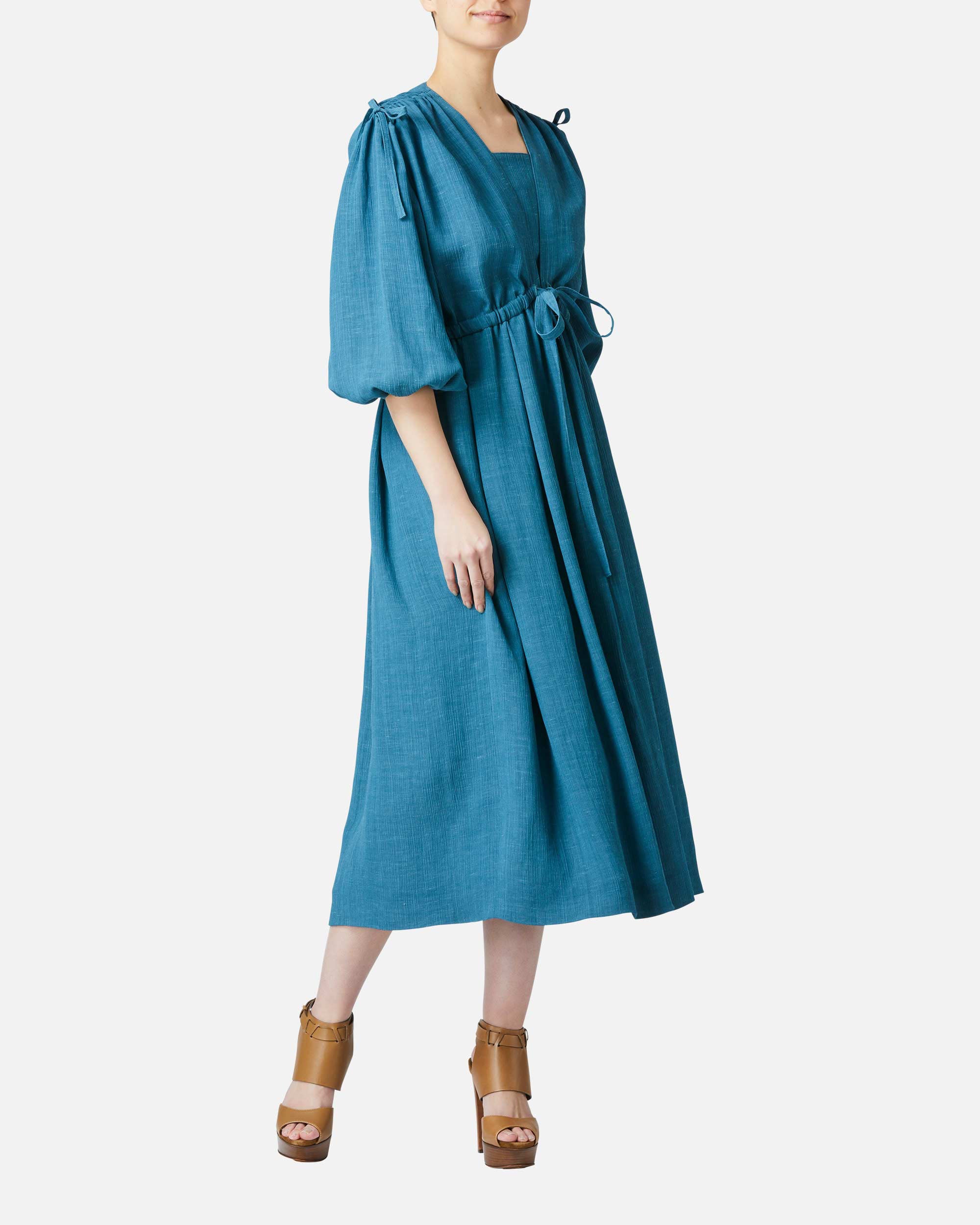 Crepe waist gathered dress