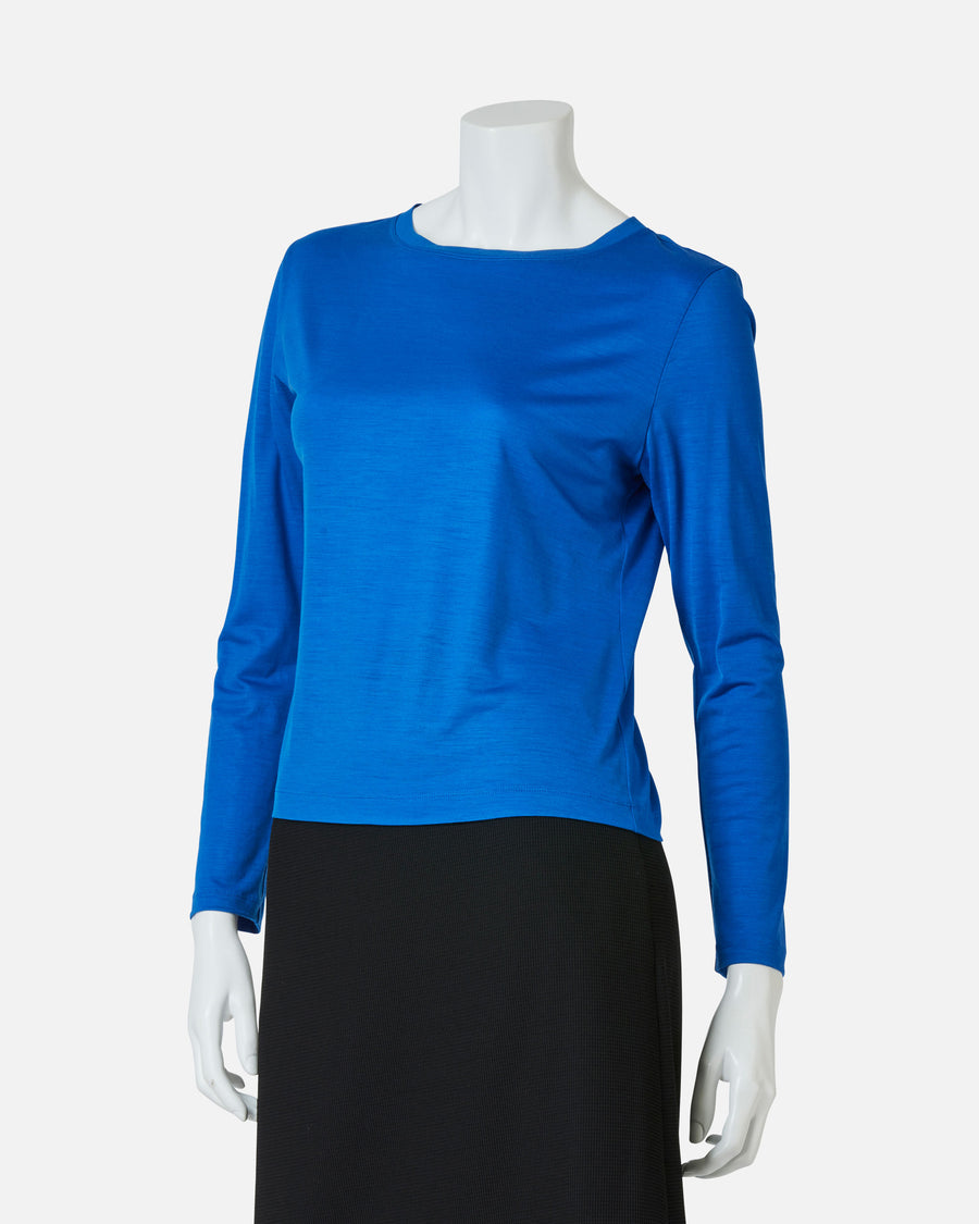 Wool jersey round neck blouse