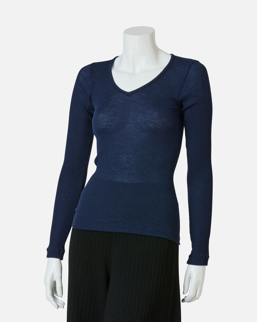 Silk Blended Wool Jersey V-Neck Pullover
