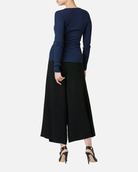 Silk Blended Wool Jersey V-Neck Pullover