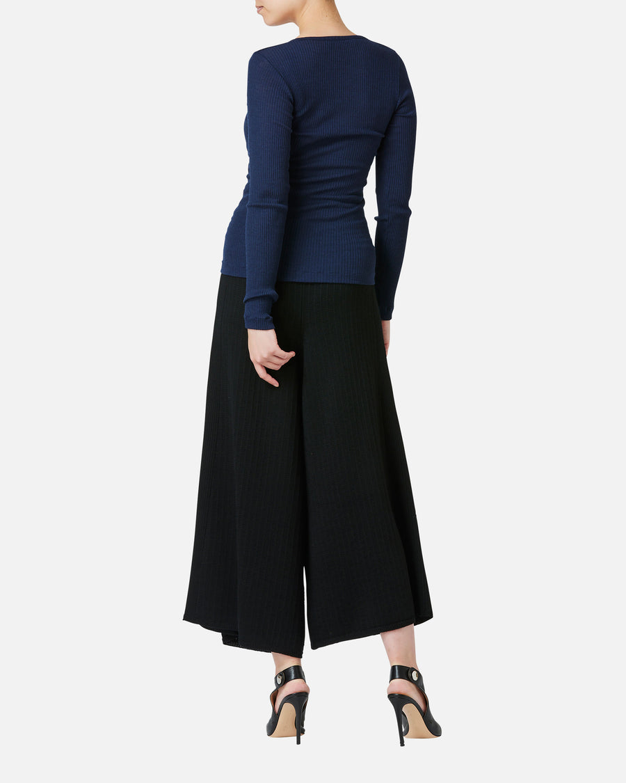 Silk Blended Wool Jersey V-Neck Pullover
