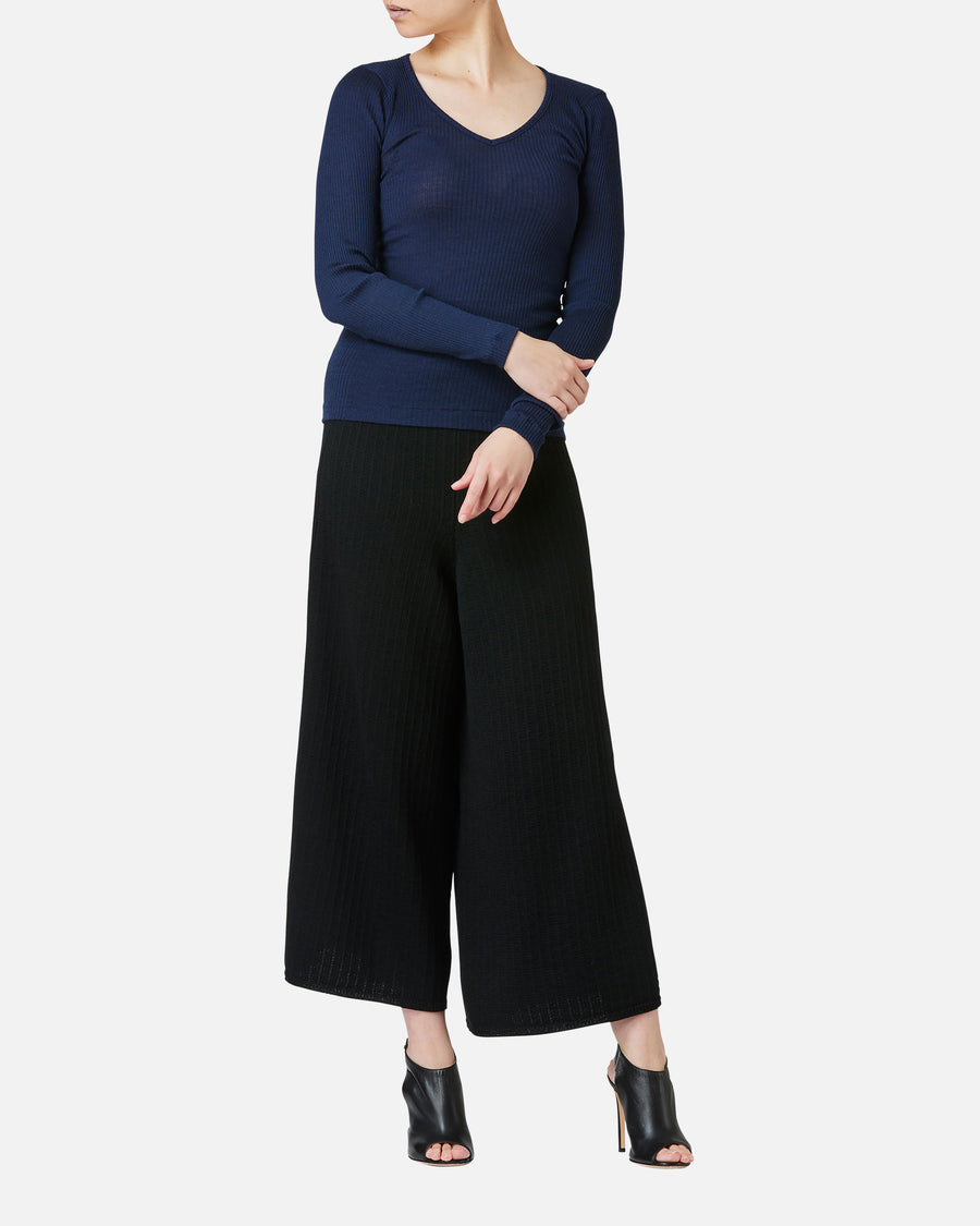 Silk Blended Wool Jersey V-Neck Pullover