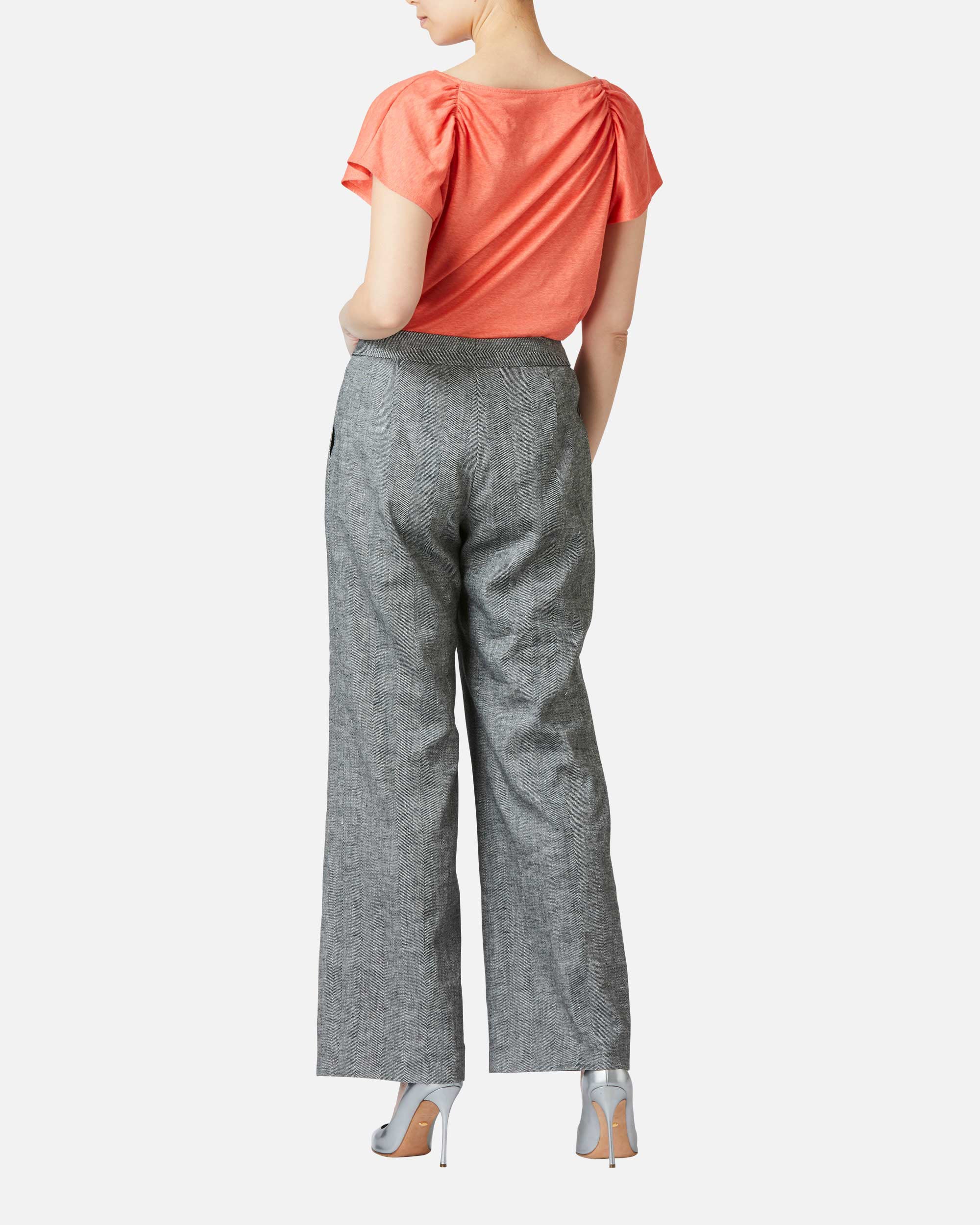 Stretch linen tuck pants